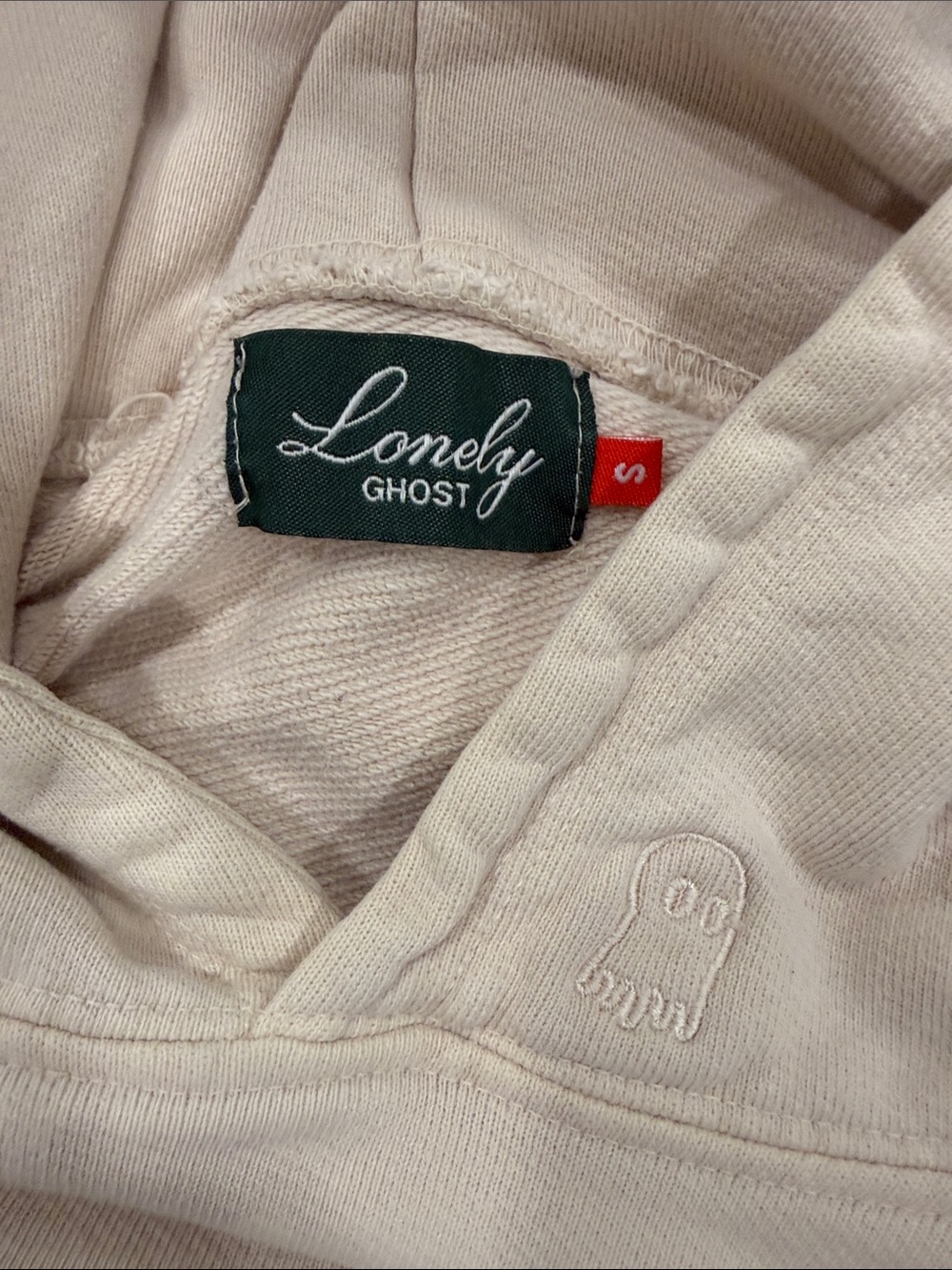 LONELY GHOST Cream Hoodie Jacket with Embroidered Ghost